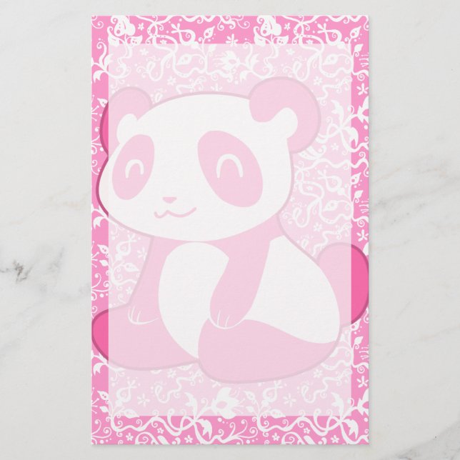 Rosa Cartoon-Panda Briefpapier (Vorderseite)