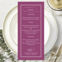 Rosa Cassis Einfaches elegantes 4 x 9 Hochzeitsmen