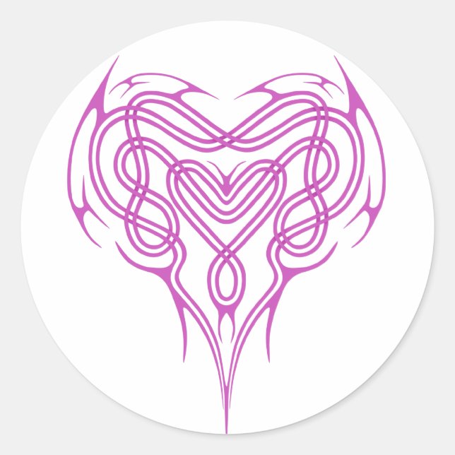Rosa Celtic Heart Knot Runder Aufkleber (Vorderseite)