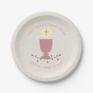 Rosa Chalice-erste Kommunion Pappteller