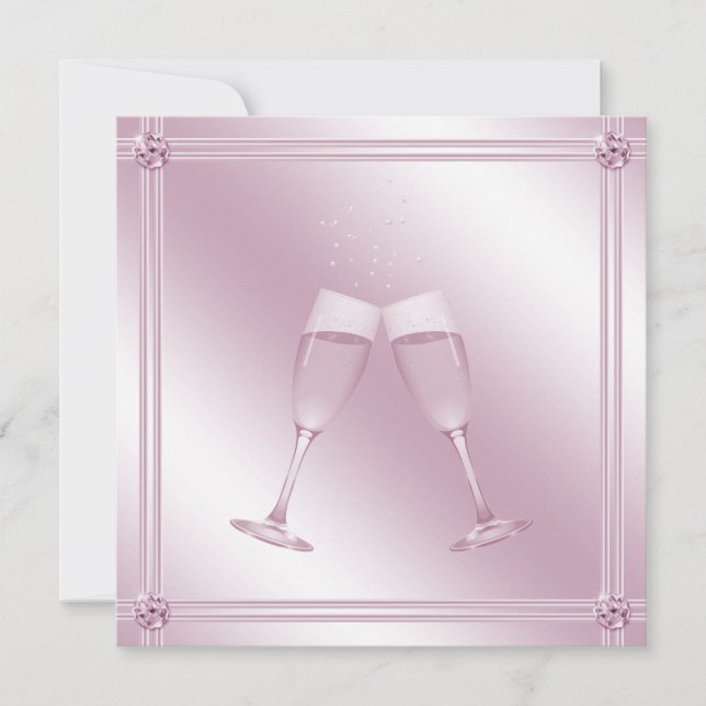 Rosa Champagneglas-u. -diamant-Verlobungs-Party Einladung (Vorderseite)