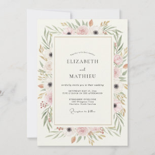 Rosa Champagner-Aquarell-Hochzeit Einladung