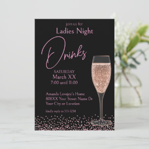 Rosa Champagner auf Black Ladys Night Drinks Einladung