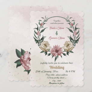Rosa Champagner-Blume Botanische Hochzeit Einladung