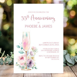 Rosa Champagner-Blumen 55. Hochzeitstag Einladung