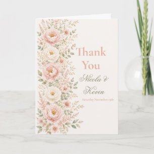 Rosa & Champagner Florale Hochzeit Dankeskarte