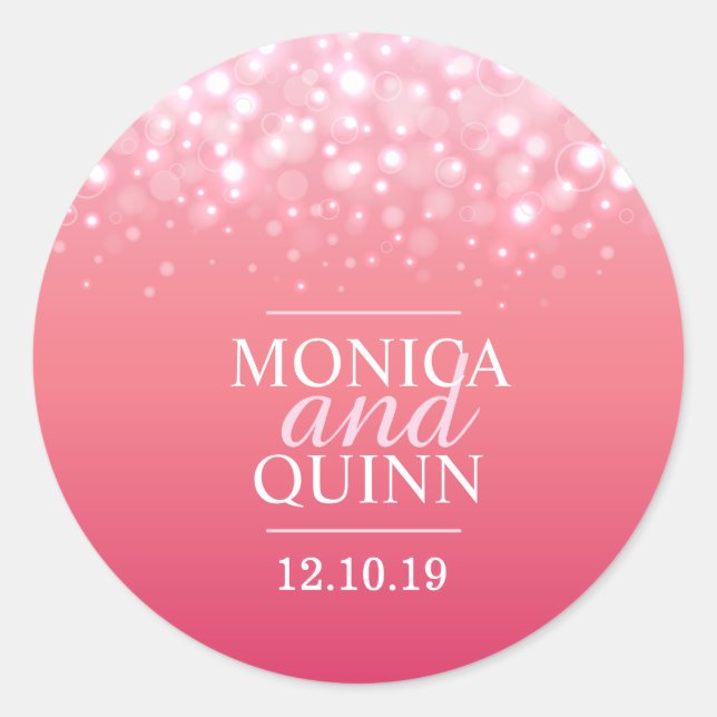 Rosa Champagner-Funkelbläschen Hochzeitsaufkleber Runder Aufkleber (Vorderseite)