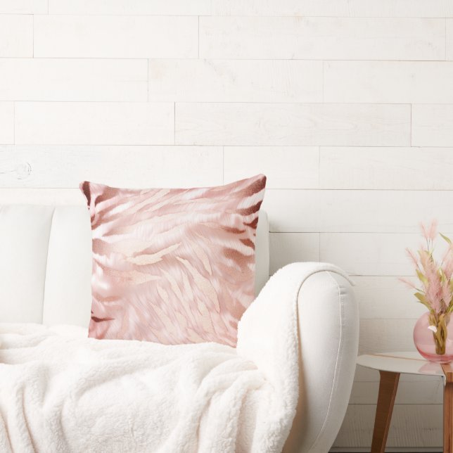 Rosa Champagner Rose Glam Zebra Rundkissen Kissen (Liege)