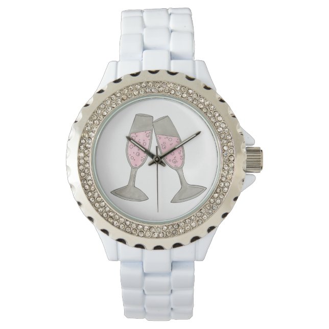 Rosa Champagner Toast Cheers Wedding Bride Watch Armbanduhr (Vorderseite)