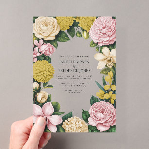 Rosa, Champagner und Gold Blumenhochzeit Acryleinladungen