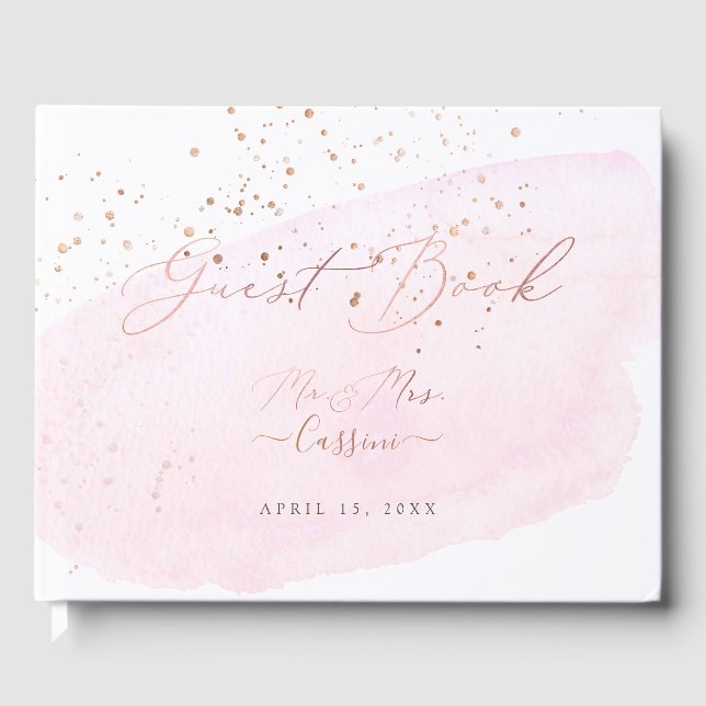 Rosa Champagnerbläschen Blush Watercolor Swatch Gästebuch (Vorderseite)