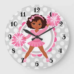 Rosa Cheerleader-afrikanischer Amerikaner - Große Wanduhr