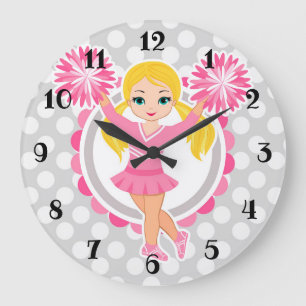 Rosa Cheerleader-Blondine - niedlicher Beifall Große Wanduhr