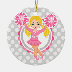 Rosa Cheerleader-Blondine - niedlicher Beifall Keramik Ornament