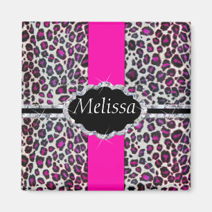 Rosa Cheetah Print Diamond Monogramm Magnet
