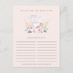 Rosa Chef-Hut Florales Rezept Anfragen Baby Shower Postkarte