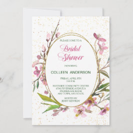 Rosa Cherry Blossom Gold Frame Brautparty Einladung
