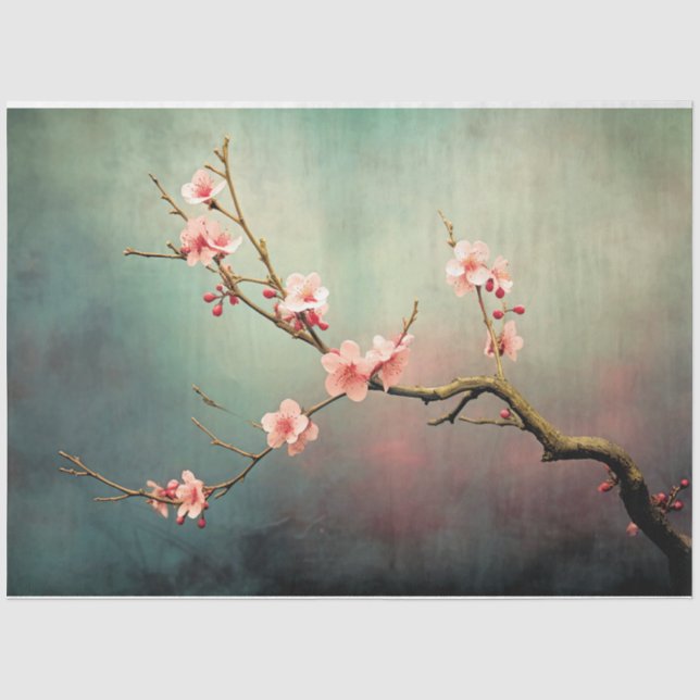 Rosa CherryBlossom Baumzweig Türkisgrüner Himmel Seidenpapier (Vorderseite)