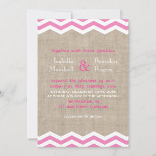 Rosa Chevron auf Jute-Hochzeitseinladung Einladung