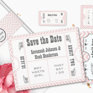 Rosa Chevron-Zickzack-Muster Vintage-Moderne Hochz Save The Date