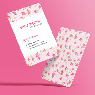 Rosa Chic Vintage Blumenprint Visitenkarte