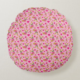 Rosa Chihuahua-Herz-Muster Rundes Kissen