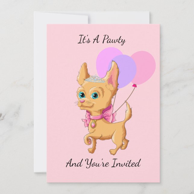 Rosa Chihuahua Prinzessin Einladung zur Geburtstag (Vorderseite)