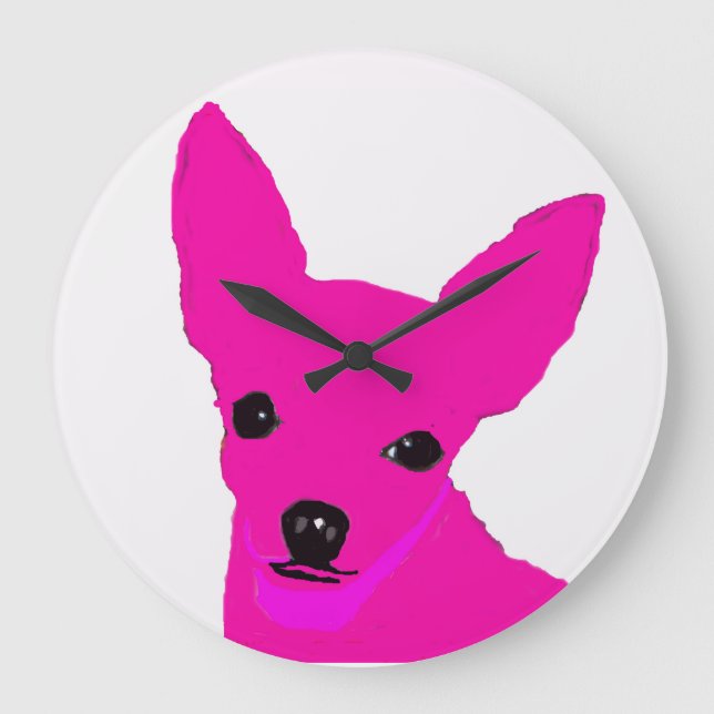 Rosa Chihuahua-Uhr Große Wanduhr (Vorderseite)