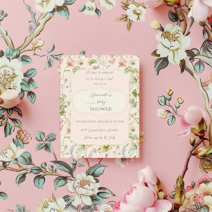 Rosa Chinesische Babyparty mit Blumenmuster Einladung