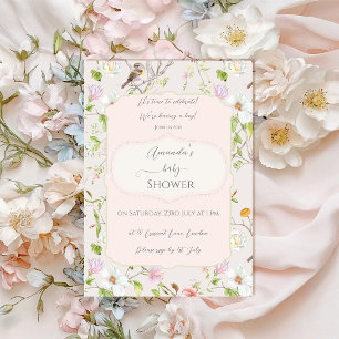 Rosa Chinesische Babyparty mit Blumenmuster Einladung
