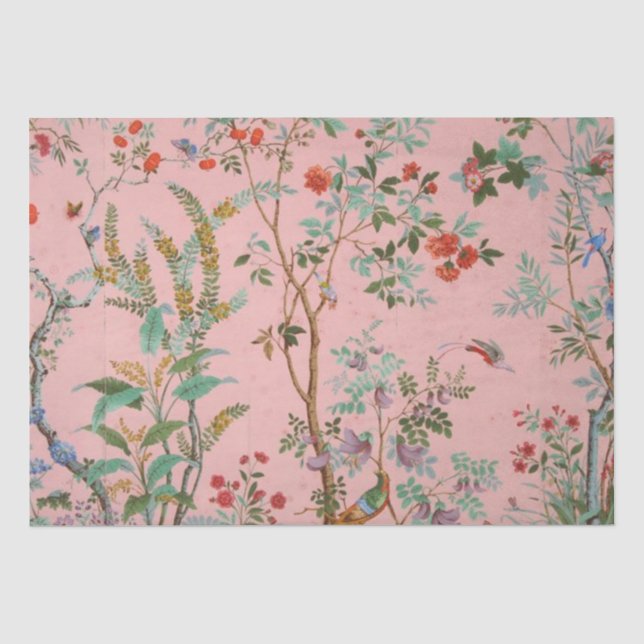Rosa Chinoiserie Bird Frische Pasta machen Seidenpapier (Vorderseite)