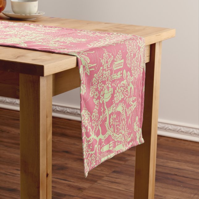 Rosa Chinoiserie Blumen Modernes Essen Kurzer Tischläufer (Beispiel)