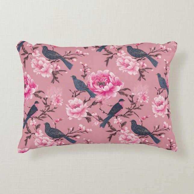 Rosa Chinoiserie Dekokissen (Vorderseite)