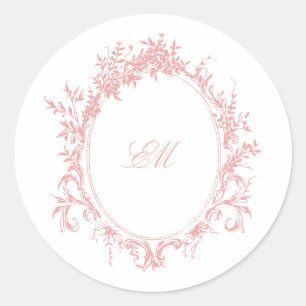 Rosa Chinoiserie-Monogramm-Wappen-Hochzeitslogo Runder Aufkleber