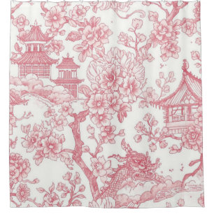 Rosa Chinoiserie-Toile-Drache Kirschblüte Duschvorhang