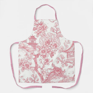 Rosa Chinoiserie-Toile-Drache Kirschblüte Schürze