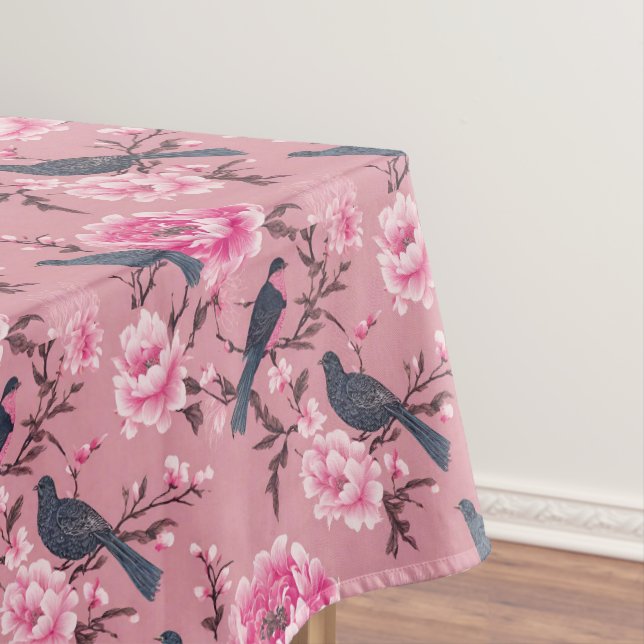 Rosa Chinoiserie Vogel Blumenbaumwolle Speisen Tischdecke (Beispiel)