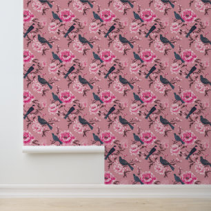 Rosa Chinoiserie Vogelschale und Stock Tapete