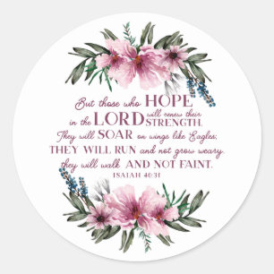 Rosa Christliche Blütenbibel Verse Isaiah 40 Runder Aufkleber