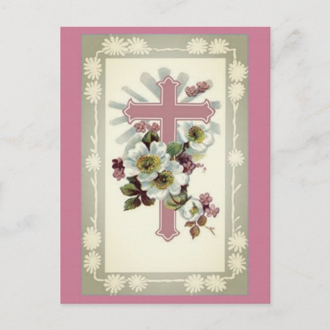 Rosa Christliche Kreuzkarte Postkarte (Vorderseite)