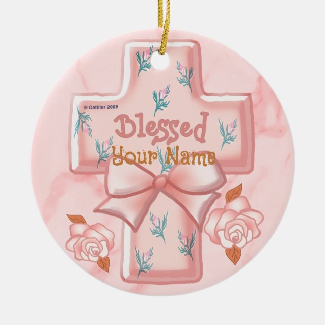 Rosa Christliche Kreuzung Keramik Ornament (Vorne)