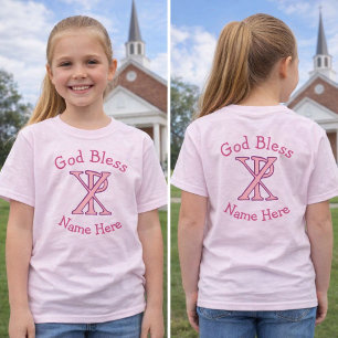 Rosa christliches Chi-Ro-Kreuz Name Gott segne Mäd T-Shirt