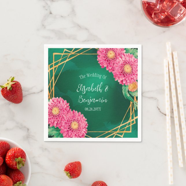 Rosa Chrysanthemen mit geometrischer Hochzeit Serviette (Beispiel)