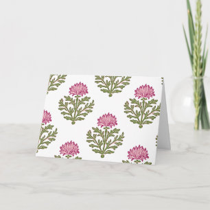 Rosa Chrysanthemen-Weihnachtskarte Blockdruck Blum Karte
