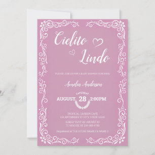 Rosa Cielito Lindo Floral Swirl Herz Baby Shower Einladung