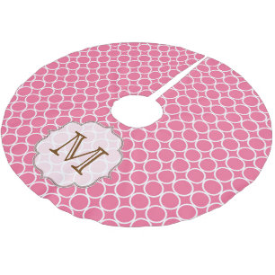 Rosa Circle Polka Dot Monogram, Initial Tree Skirt Polyester Weihnachtsbaumdecke