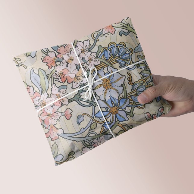 Rosa Clematis Vine Alphonse Mucha Seidenpapier (Von Creator hochgeladen)