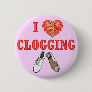 Rosa Clogging I Liebe Herz mit Schuhen Girls Tanz Button
