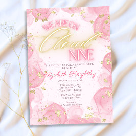 Rosa Cloud Nine 9 Gold Glitzer Girl Baby Dusche Einladung
