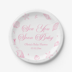 Rosa Coastal Baby Shower Sea You Soon Baby Pappteller